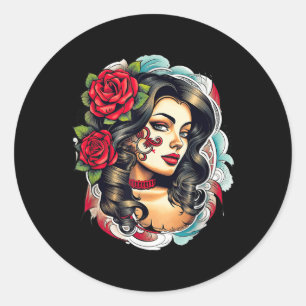 Sticker Rond Chicano Chicana La Raza Barrio Tatouage Art Décès