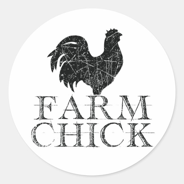 Sticker Rond Chick à la ferme noire avec coq (Devant)