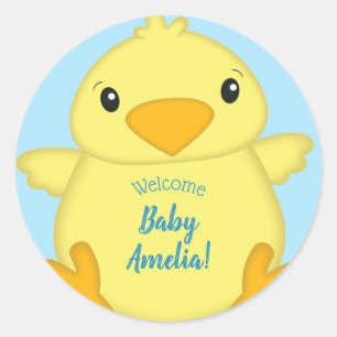 Sticker Rond Chick Baby shower bleu ressort