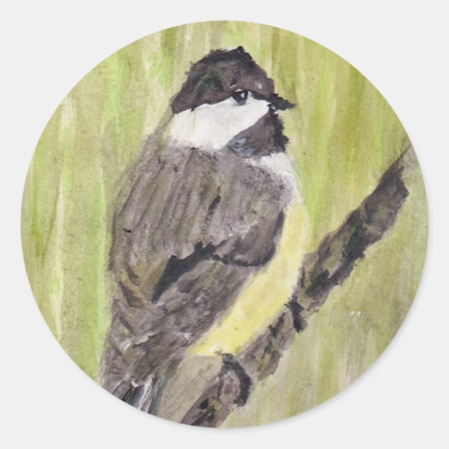 Sticker Rond Chickadee Bird - peinture acrylique. (Devant)
