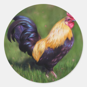 Sticker Rond Chicken Art Stuart Bantam Rooster