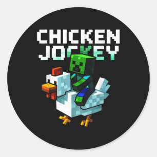 Sticker Rond Chicken Drôle Jockey Zombie Pixel Art Gamer Chemis
