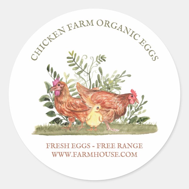 Sticker Rond Chicken Farm Oeufs frais libre gamme (Devant)