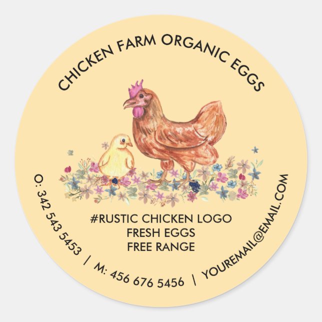 Sticker Rond Chicken Ferme Bio OEufs frais jaune (Devant)