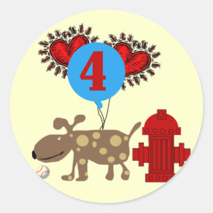 Sticker Rond Chien 4th Birthday Tshirts et cadeaux