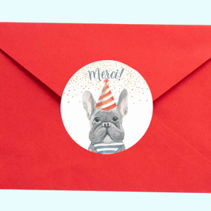 Sticker Rond Chien À Balles Avec Casquette De Fête Merci Confet