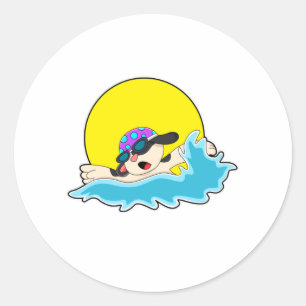 Sticker Rond Chien à la natation avec lunettes de natation
