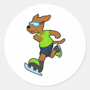 Sticker Rond Chien à Patinage sur glace avec lunettes