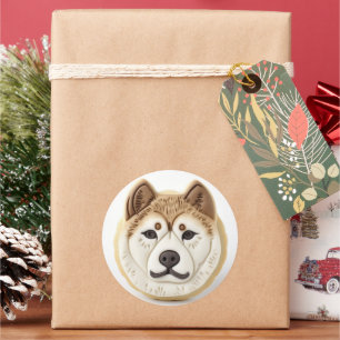 Sticker Rond Chien Akita Inspiré de la 3D