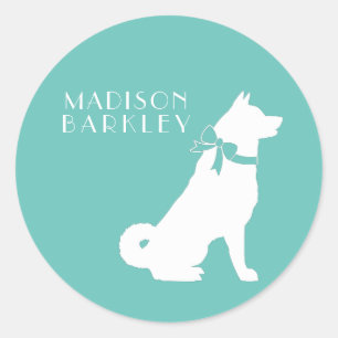 Sticker Rond Chien Akita Puppy