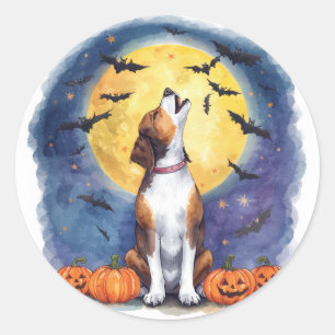Sticker Rond Chien amateur de Halloween pleine lune citrouilles