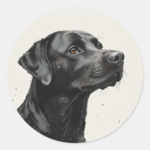 Sticker Rond Chien animal de compagnie Labrador noir heureux mi