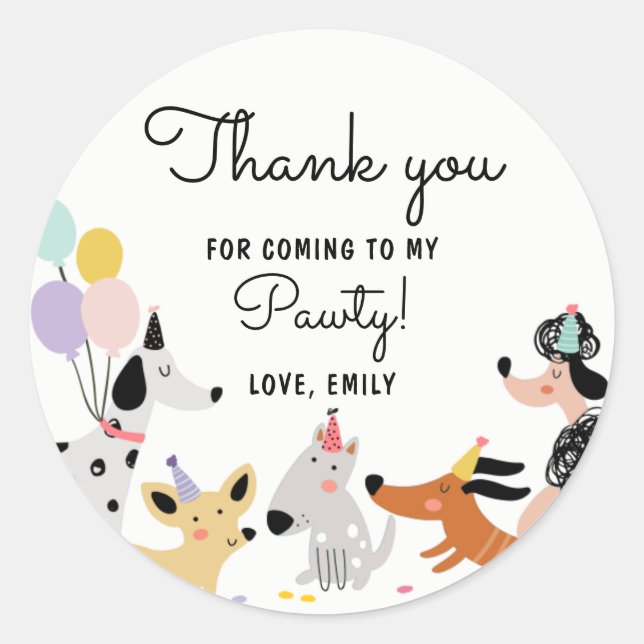 Sticker Rond Chien Anniversaire Chien Chiot Pawty Animaux moder (Devant)