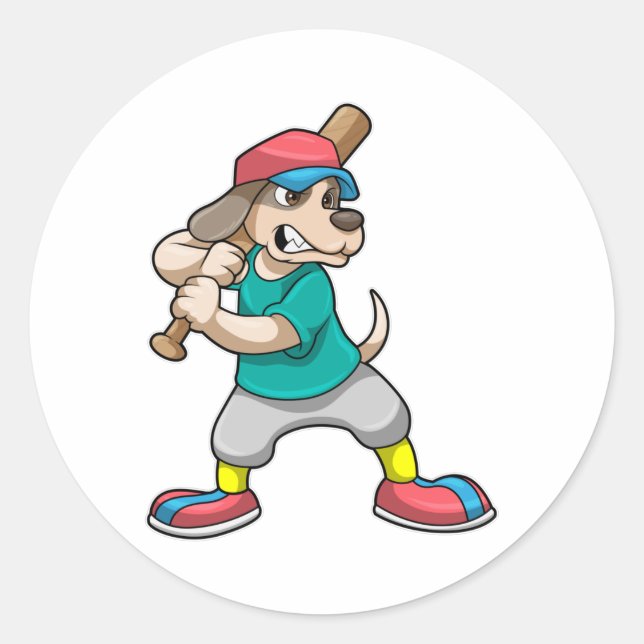 Sticker Rond Chien au baseball avec batte de baseball (Devant)