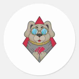 Sticker Rond Chien au Poker avec cartes de Poker