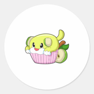 Sticker Rond Chien avec gâteau