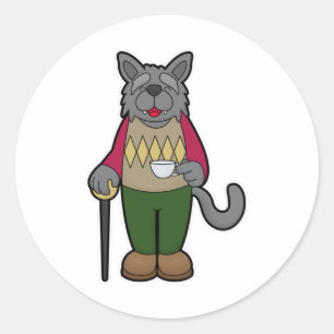 Sticker Rond Chien avec la coupe du café