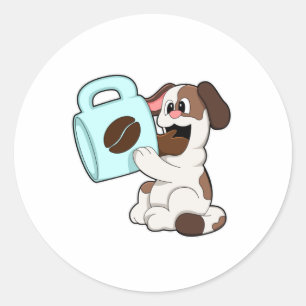 Sticker Rond Chien avec la coupe du café