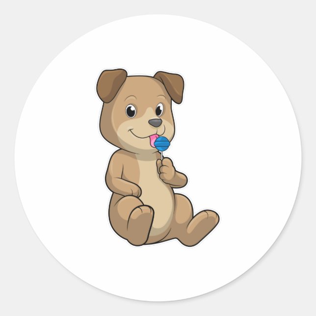 Sticker Rond Chien avec sucré Lollipop (Devant)