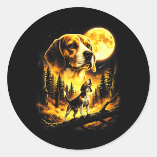 Sticker Rond Chien Beagle Cool Hurle à la Lune Vintage 90s