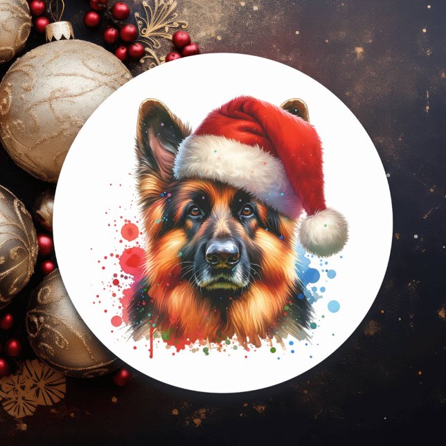 Sticker Rond Chien berger allemand à Noël (Créateur téléchargé)