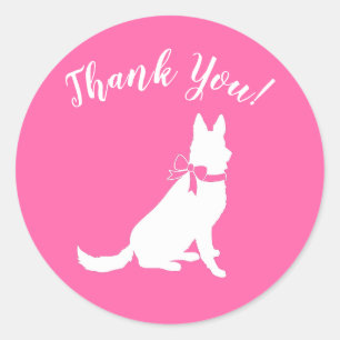 Sticker Rond Chien berger allemand Baby shower fille rose