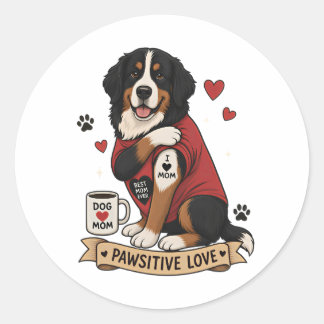 Sticker Rond Chien Bernois avec Illustration de Tatouage I Hear