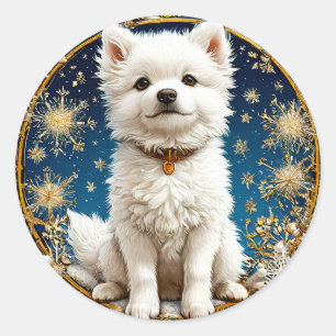 Sticker Rond chien blanc duveteux