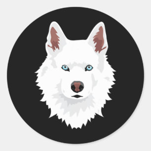 Sticker Rond Chien Blanc Sibérien Husky Canine Blanche Chien