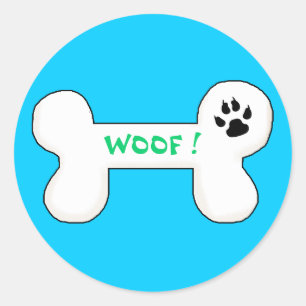 Sticker Rond Chien Bone Woof Funny Pet