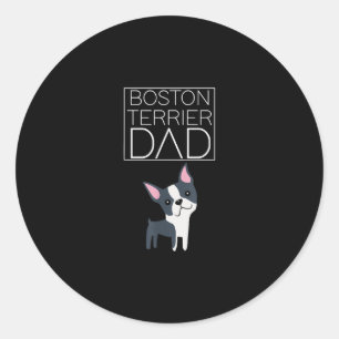 Sticker Rond Chien Boston Terrier Papa Mens J'Aime Cute Funny