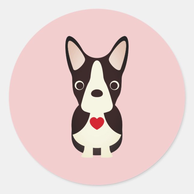 Sticker Rond Chien Boston Terrier Saint-Valentin, Saint-Valenti (Devant)