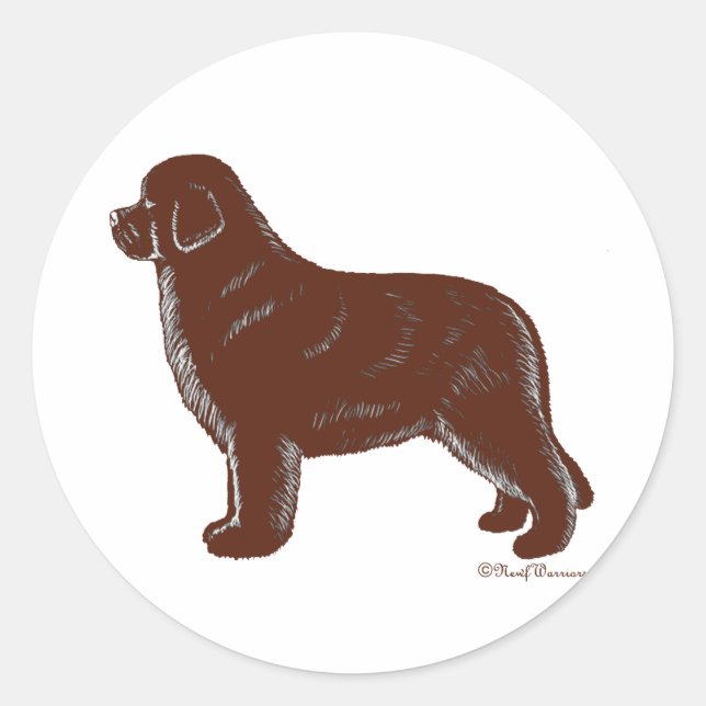 Sticker Rond Chien Brown de Terre-Neuve (Devant)