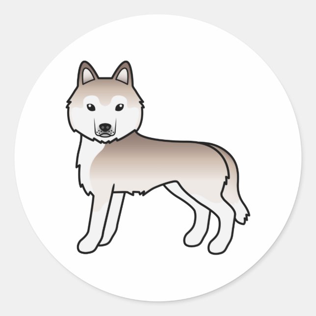 Sticker Rond Chien caricature doux roux sibérien Husky (Devant)