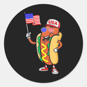 Sticker Rond Chien chaud patriotique Drapeau américain États-Un