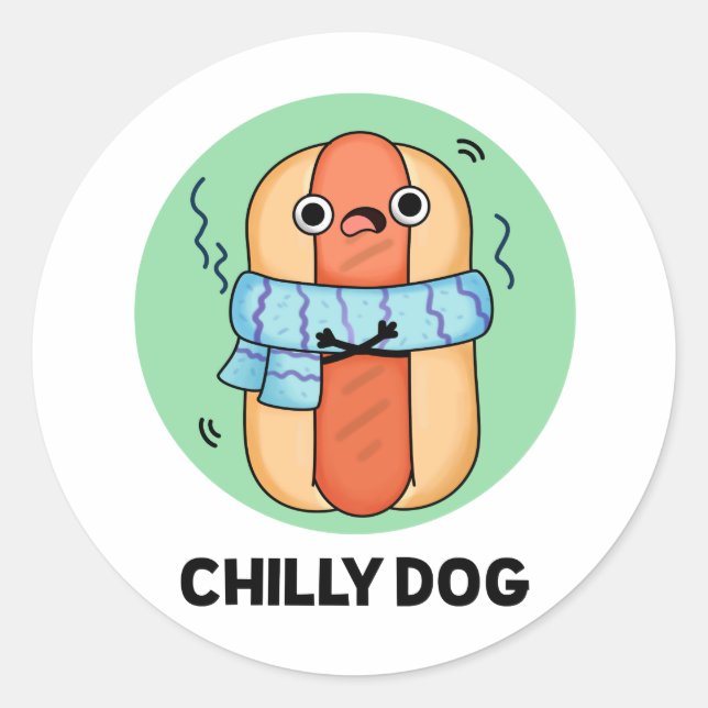 Sticker Rond Chien chéri Funny Chili Hot Dog Pun (Devant)