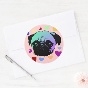 Sticker Rond Chien Chiot Carlin Style PopArt Rétro