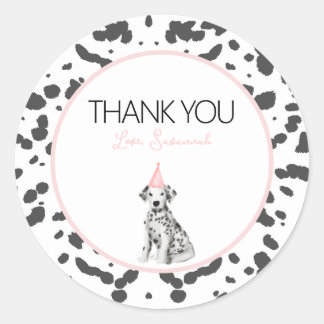Sticker Rond Chien chiot dalmate fête d'anniversaire hôte