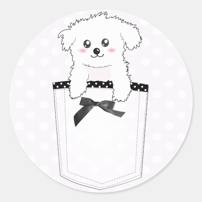 Sticker Rond Chien chiot de poche mignon (Devant)