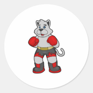 Sticker Rond Chien comme boîte avec gants de boxe