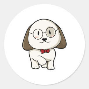 Sticker Rond Chien comme chambre avec Cravate et lunettes