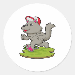 Sticker Rond Chien comme coureur avec Casquette