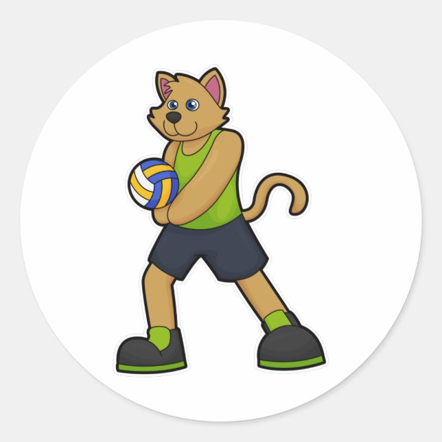 Sticker Rond Chien comme joueur de volleyball avec volleyball (Devant)