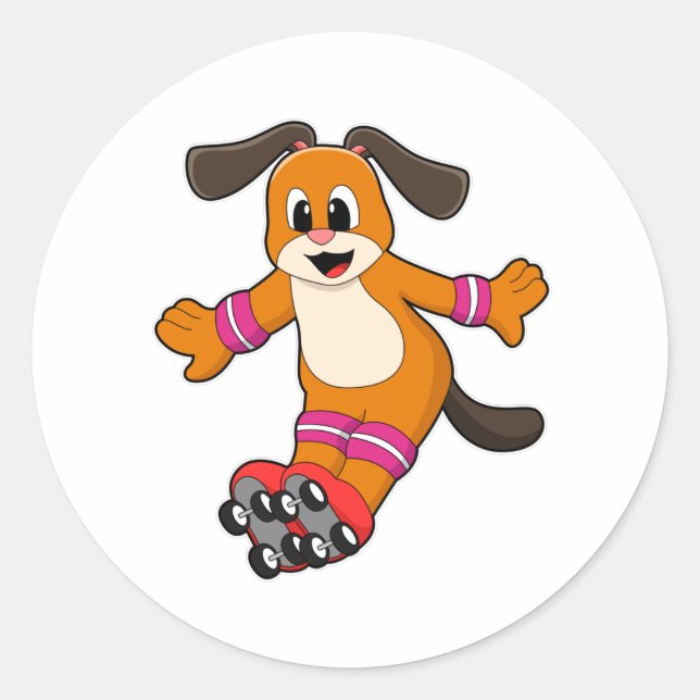 Sticker Rond Chien comme Patineur avec Patins en ligne (Devant)