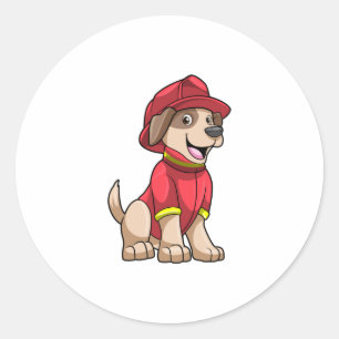 Sticker Rond Chien comme pompier avec casque d'incendie