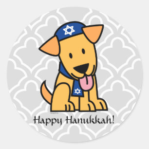 Sticker Rond Chien coquelicot juif du Labrador d'Hanoukka