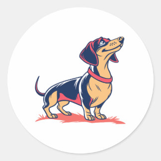 Sticker Rond Chien Dachshund debout mignon