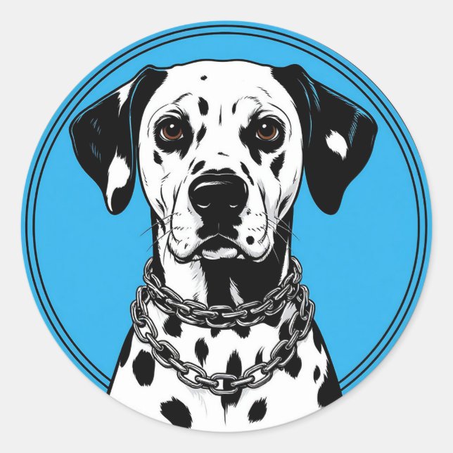 Sticker Rond Chien dalmate avec collier à chaîne (Devant)
