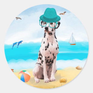 Sticker Rond Chien dalmate sur la plage