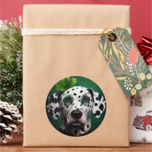 Sticker Rond Chien dalmatien en robe de la Saint-Patrick